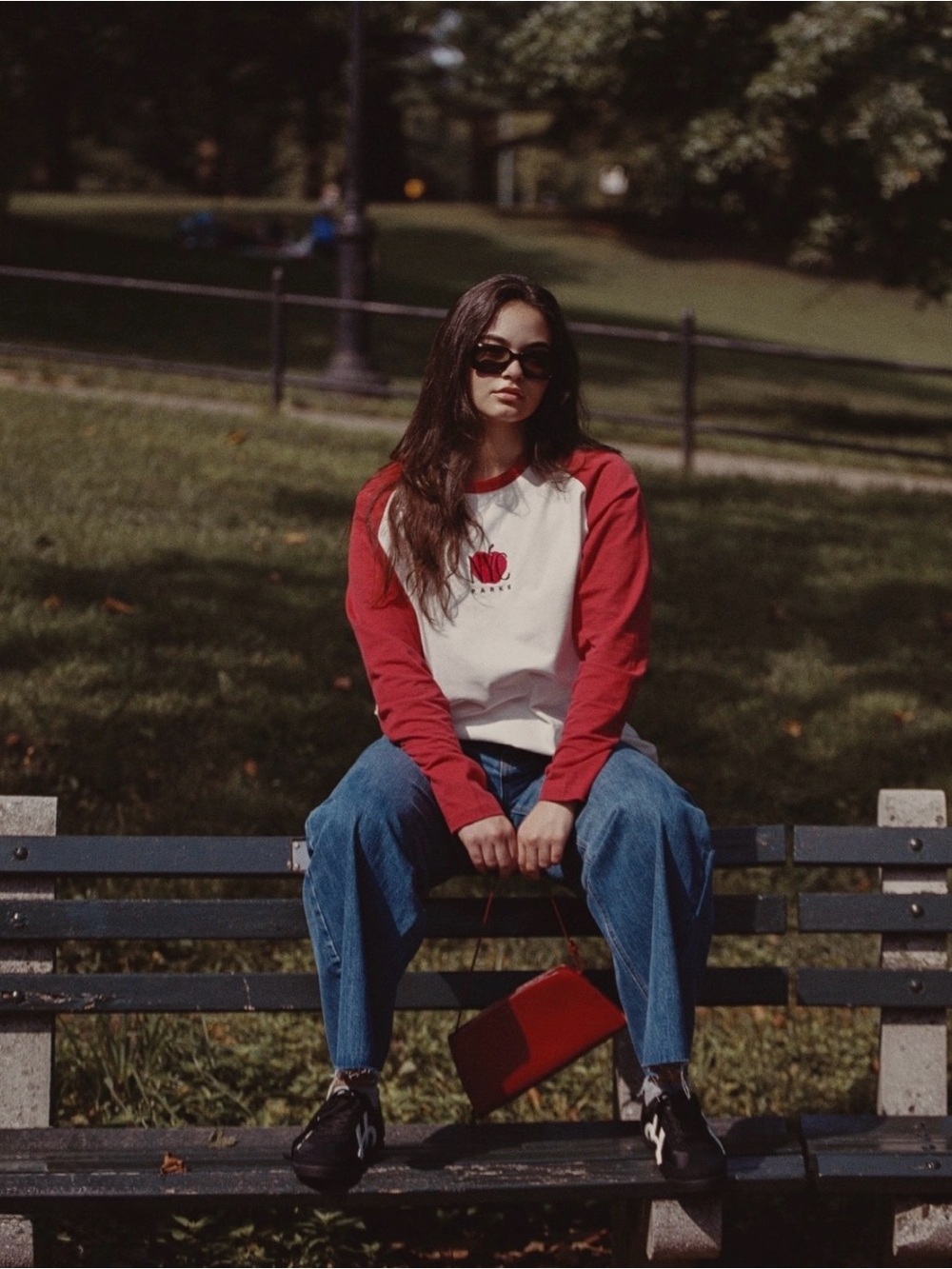 PARKE NYC EXCLUSIVE Graphic Raglan White + Cola Raglan Long-Sleeve Top - S/M